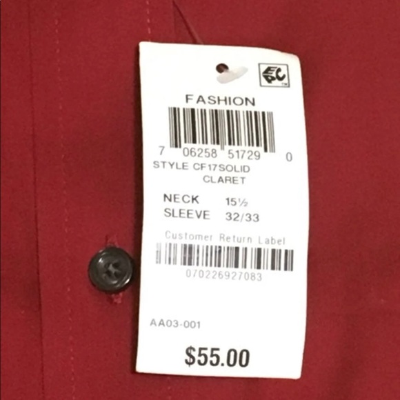 Club Room Estate Men’s Dress Shirt 15.5 32/33 NWT - Picture 8 of 8